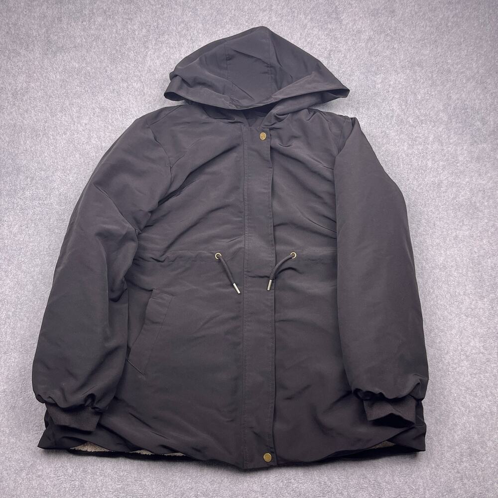 Lined Jacket Womens Large Black Hooded Zip-Up Long Sleeve